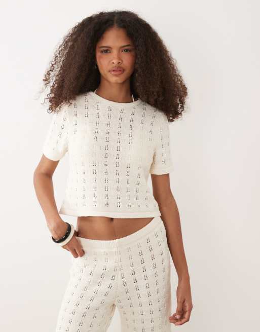 ASOS DESIGN – Top z dzianiny z domieszką bawełny w kolorze écru, część zestawu, 2 z 3