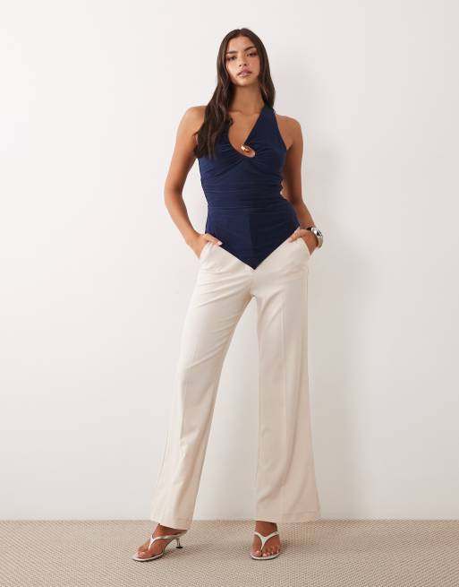 ASOS DESIGN top z głębokim dekoltem, marszczony z przodu, granatowy, 4 z 4