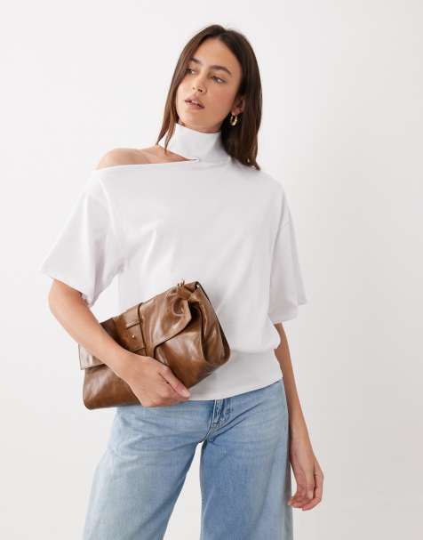 ASOS DESIGN top z golfem i wyciętymi ramionami w kolorze białym - view 1