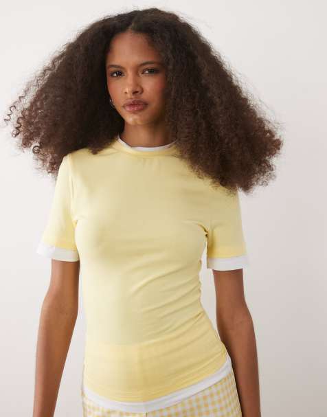 ASOS DESIGN top z krótkim rękawem, dwuwarstwowy, w kolorze buttermilk i białym - view 1