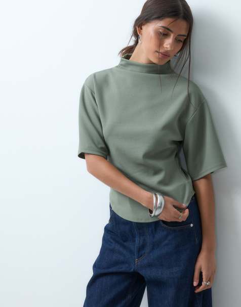 ASOS DESIGN – Top z krótkimi rękawami i golfem w kolorze khaki - view 1