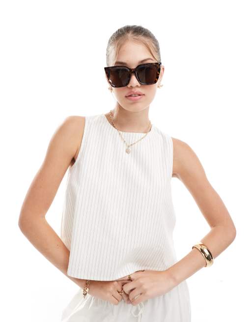 ASOS DESIGN – Top z odkrytymi plecami z domieszką lnu w paski