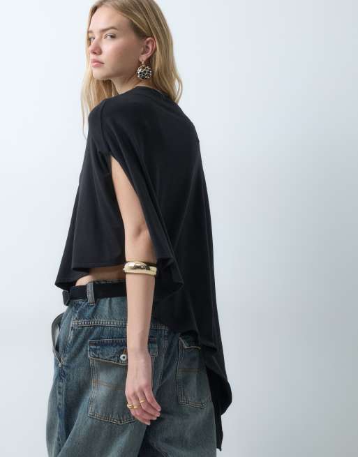 ASOS DESIGN top z pelerynką i poduszkami na ramionach w czerni, 3 z 5