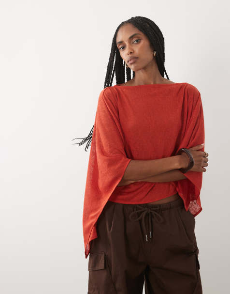 ASOS DESIGN top z pelerynką w czerwonym kolorze - view 1