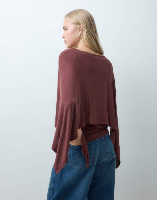 ASOS DESIGN top z półrękawem i detalem peleryny w kolorze brązowym, 4 z 4