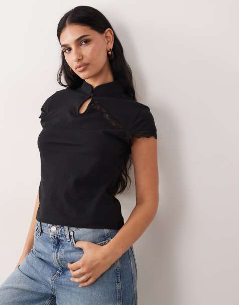 ASOS DESIGN – Top z rękawami do ramion, stójką i koronką - view 1