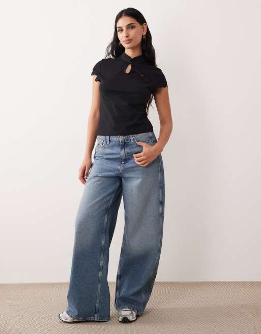 ASOS DESIGN – Top z rękawami do ramion, stójką i koronką, 2 z 4