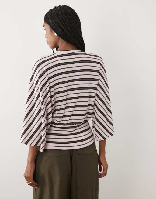 ASOS DESIGN top z rękawami typu batwing i ściągniętą talią w paski, 2 z 4