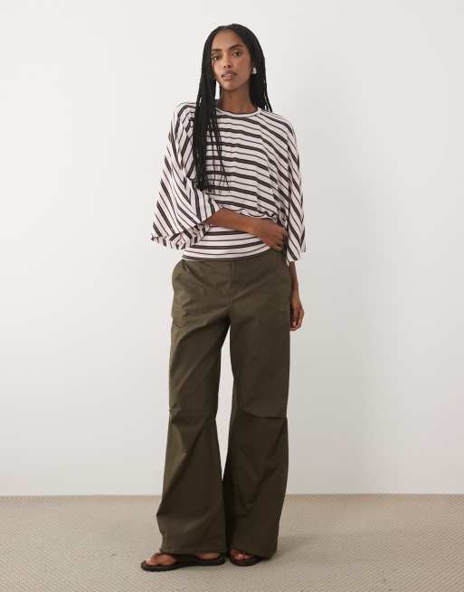 ASOS DESIGN top z rękawami typu batwing i ściągniętą talią w paski, 3 z 4