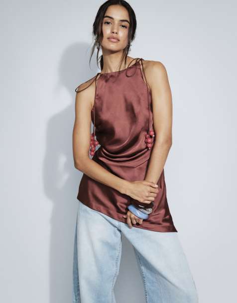 ASOS DESIGN top z wysokim golfem i zdobieniem w kolorze cherry - view 1