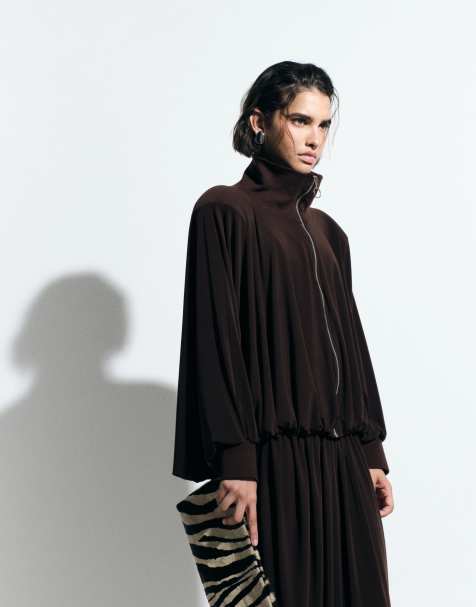 ASOS DESIGN top z zamkiem, drapowany, o luźnym kroju, w zestawie, brązowy - view 1