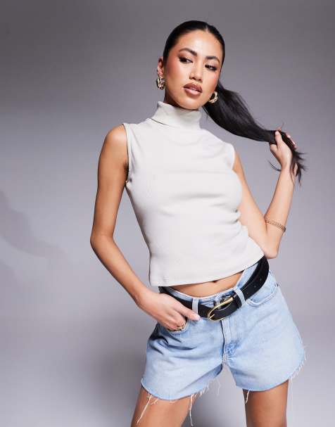 ASOS DESIGN - Top zonder mouwen met hoogsluitende hals in stone - view 1