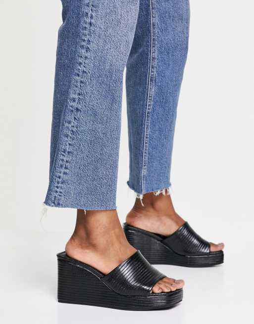 ASOS DESIGN - Topaz - Sorte mules kilehæl og firkantet tå