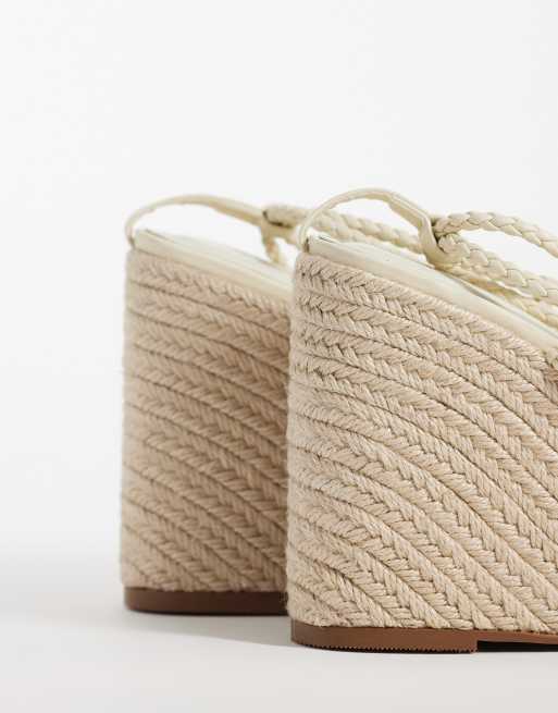 ASOS DESIGN Topaz square toe wedges with flower trim in beige, 4 of 4