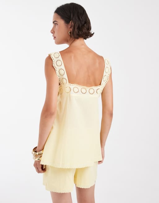 ASOS DESIGN topp i babydoll-modell med spetskant i bomull, set i buttermilk, 4 av 4