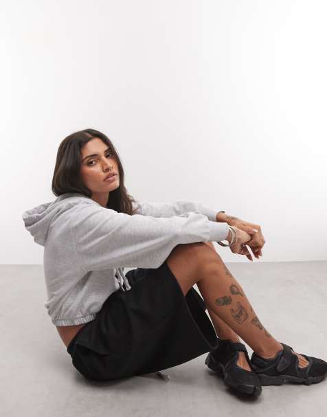 ASOS DESIGN topp i hoodie-modell med knytband i halsen i gråmelerad - view 1