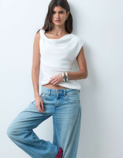 ASOS DESIGN topp i kräm med tvinnad detalj och asymmetrisk design i slubgarn - view 1