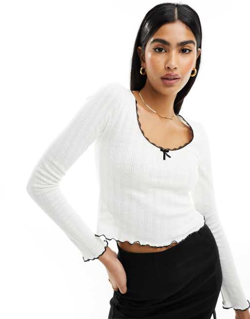 ASOS DESIGN – Topp i pointelle med kontrasterande uddkant