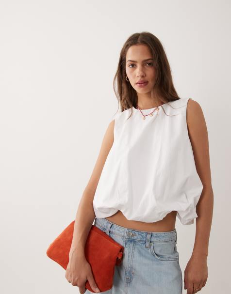 ASOS DESIGN topp med ballongfåll i vitt - view 1
