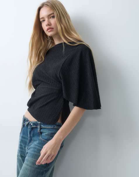 ASOS DESIGN topp med bara axlar, markerad midja och struktur i svart - view 1