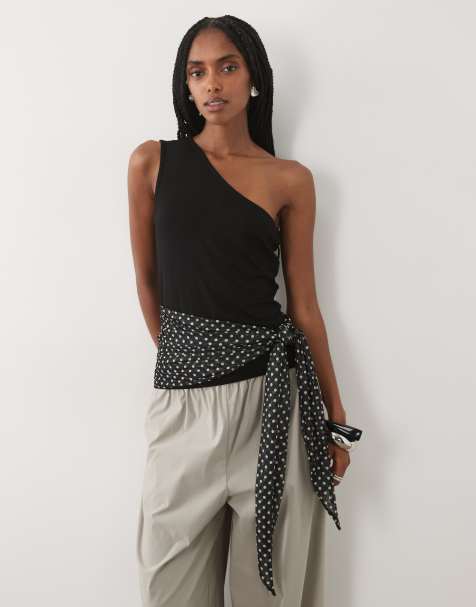 ASOS DESIGN topp med bara axlar och liten kontrasterande sarong i svart - view 1