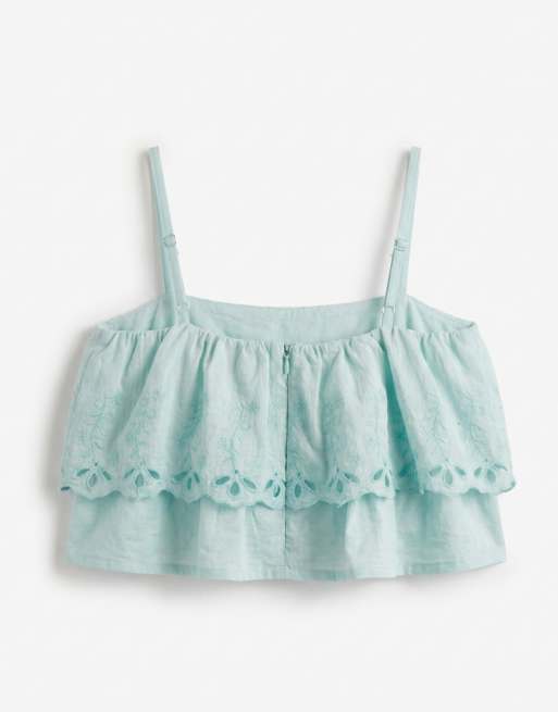 ASOS DESIGN topp med bara axlar och volangdetalj i turkos, set, 6 av 7