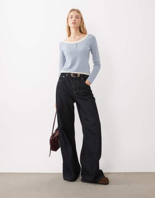 ASOS DESIGN topp med dubbla lager och djup halsringning i blått, 2 av 4