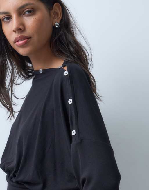 ASOS DESIGN topp med knappar och långa ärmar i svart, 3 av 8