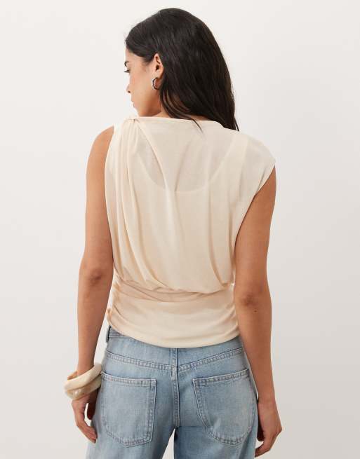 ASOS DESIGN topp med korta ärmar, dubbla lager och skir stretch i naturvit, 2 av 4
