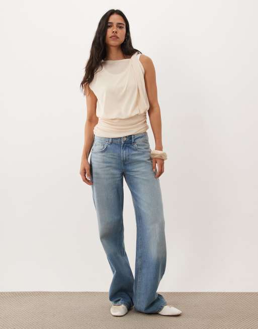 ASOS DESIGN topp med korta ärmar, dubbla lager och skir stretch i naturvit, 4 av 4