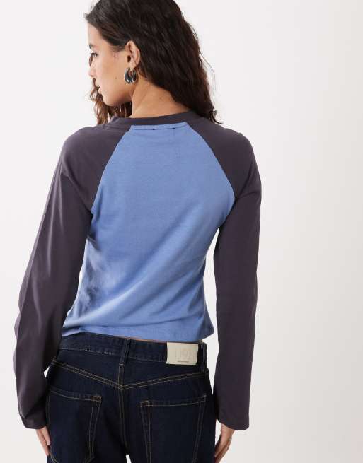 ASOS DESIGN topp med långa raglanärmar och markerad midja i blått, 4 av 4