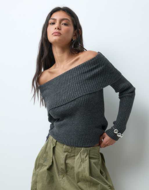 ASOS DESIGN topp med öppen rygg och bardot-ringning i antracit, 5 av 5