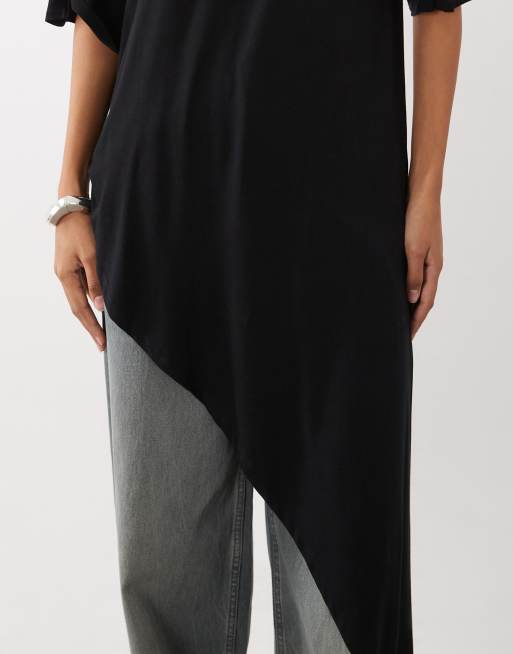 ASOS DESIGN topp med rund halsringning och asymmetrisk volangfåll i svart, 3 av 4