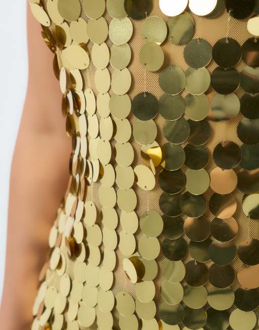 ASOS DESIGN topp med rund halsringning utan ärmar och spridda paljetter i guld, 3 av 4