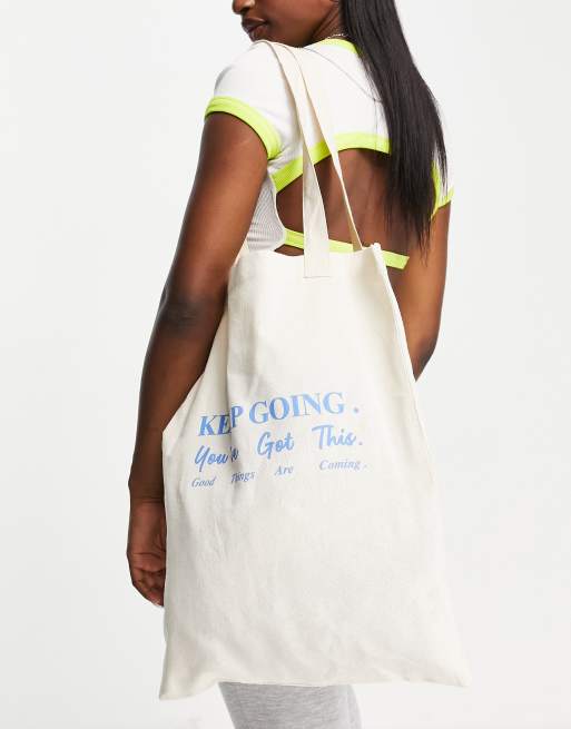 ASOS DESIGN – Torba typu shopper w neutralnym kolorze z napisem „Keep Going”