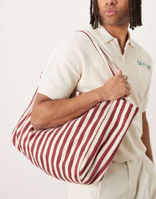 ASOS DESIGN – Torba typu tote w paski w kolorze ecru i czerwonym