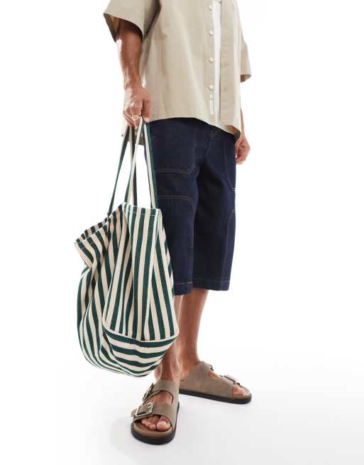 ASOS DESIGN – Torba typu tote w paski w kolorze ecru i zielonym, 2 z 4