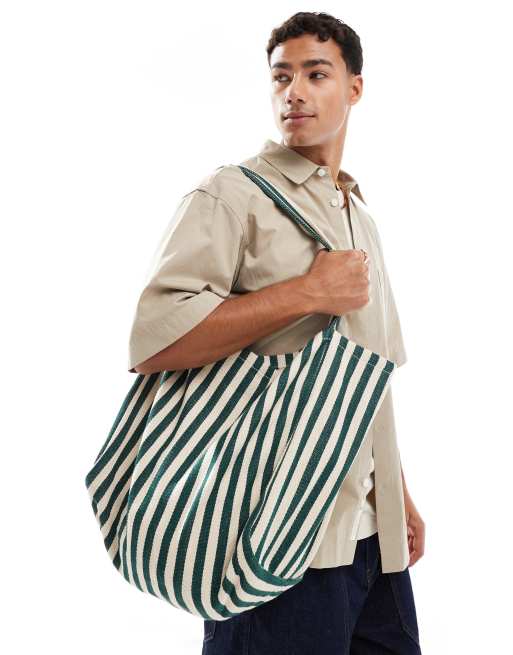 ASOS DESIGN – Torba typu tote w paski w kolorze ecru i zielonym, 4 z 4