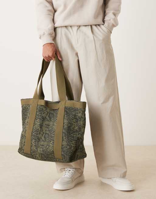 ASOS DESIGN – Torba typu tote w wężowy wzór w kolorze khaki