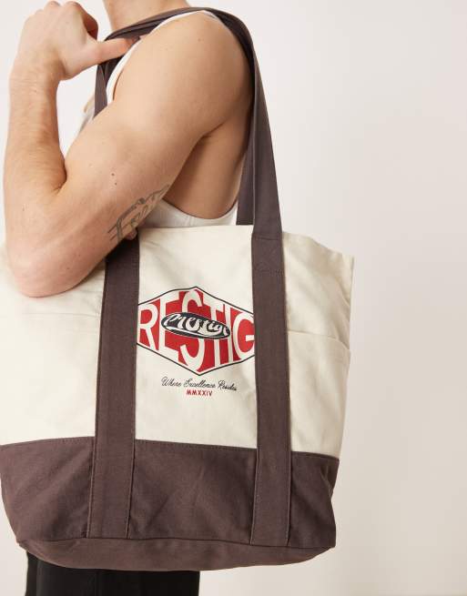 ASOS DESIGN – Torba typu tote z grafiką w kolorze ecru i brązowym
