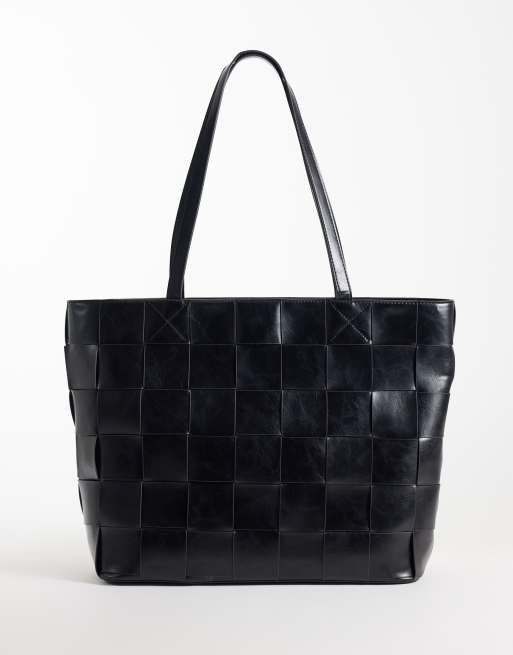 ASOS DESIGN torba typu tote z tłoczonym splotem w kolorze czarnym, 1 z 4