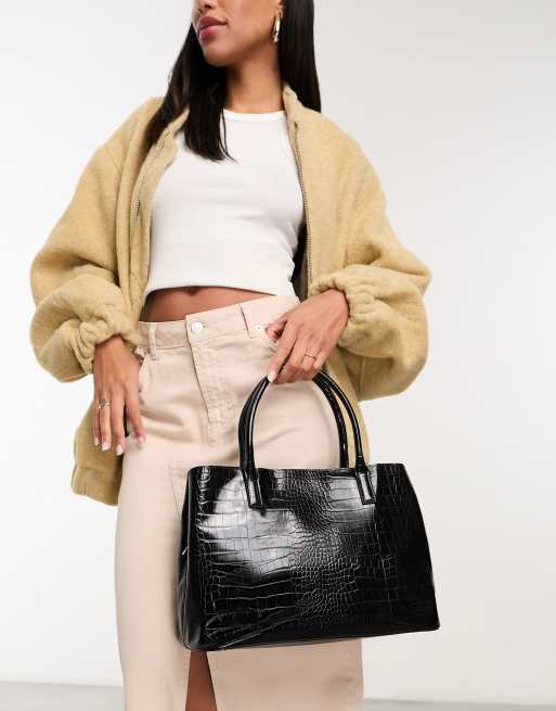  ASOS DESIGN – Torba typu tote ze wzorem krokodylej skóry z przegródką w środku i odpinanym paskiem crossbody