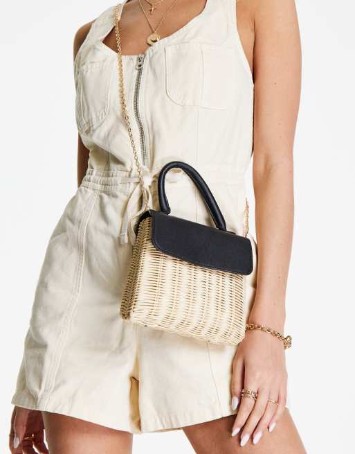 ASOS DESIGN – Torebka crossbody mini z mieszanki słomy i poliuretanu 