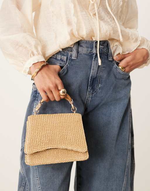 ASOS DESIGN – Torebka crossbody z rączką z tworzywa i słomki, w kolorze neutralnym