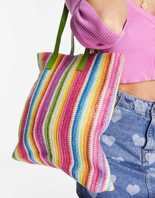 ASOS DESIGN – Torebka typu tote z imitacji słomy w kolorowe paski, 2 z 4