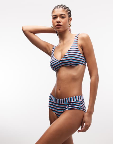 ASOS DESIGN – Tori – Turkusowo-wiśniowy dół od bikini o kroju hot pants z materiału frotté - view 1