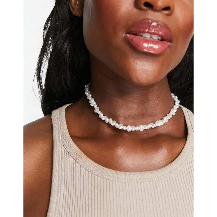 ASOS DESIGN choker necklace in graduating faux pearls