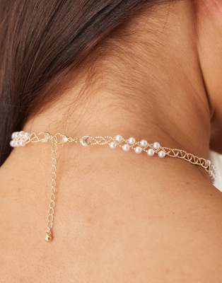 Asos Design Torque Choker Necklace With Faux Pearls