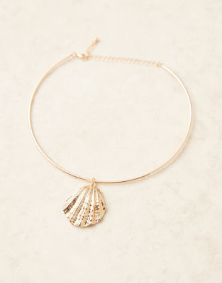 Asos Design Torque Choker Necklace With Large Shell Detail