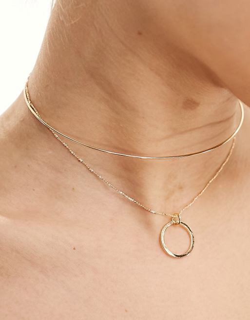 ASOS Design Torque Choker with Circle Pendant Charms in Gold Tone